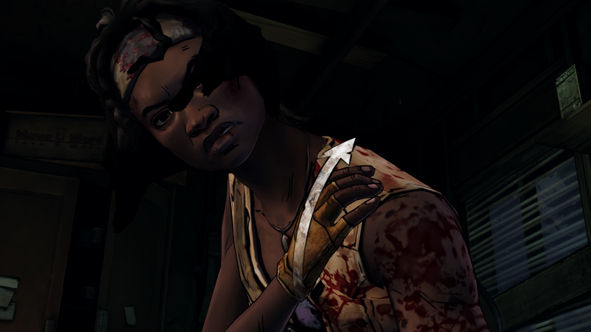 The Walking Dead: Michonne (Macintosh) screenshot: Episode 2 - Michonne fixing her shoulder