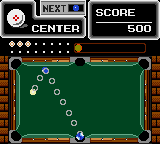 Side Pocket (Game Gear) screenshot: When there's only one ball left, the message "ZONE" will appear over the board. You have to hit the zone marked pocket to gain bonus gifts.