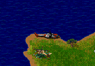 Jungle Strike (Genesis) screenshot: Dropping people off at a makeshift LZ