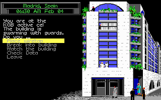 Sid Meier's Covert Action (DOS) screenshot: Looks like something might be up at the KGB office. Or maybe they just know you're coming...