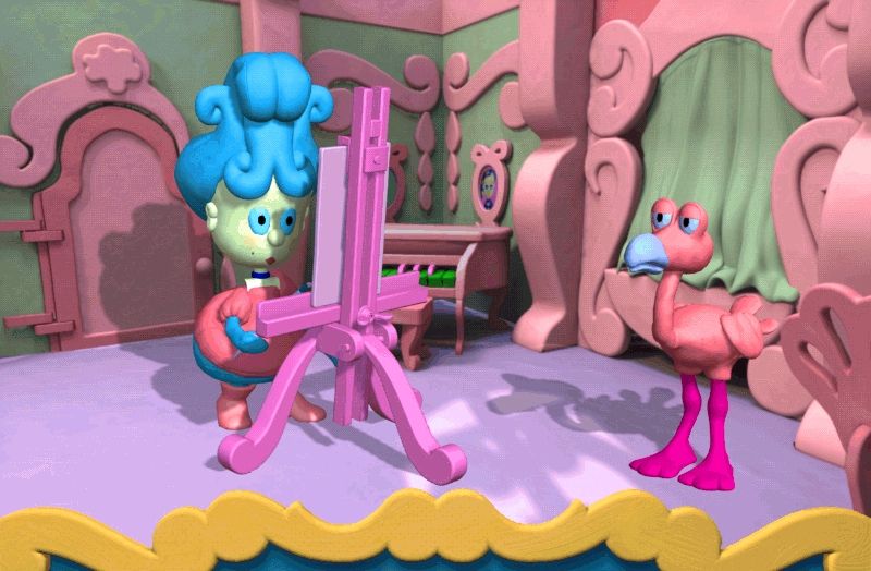 Yoho Ahoy: All Aboard! (Windows) screenshot: All games start with a short animation, this is from the game 'Paint with Booty'. The flamingo is also part of the crew