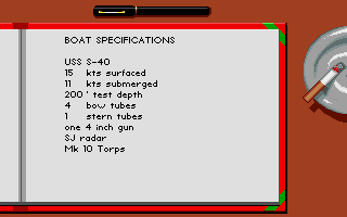 Silent Service II (Atari ST) screenshot: Boat specifications.