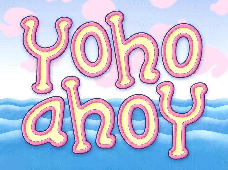 Yoho Ahoy: All Aboard! (Windows) screenshot: The title screen<br>Everything about this game, apart from the manual which is meant for adults, uses big, bright, simple shapes and friendly colours