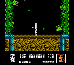 Silver Surfer (NES) screenshot: Arms reach out from the walls to throw fireballs.
