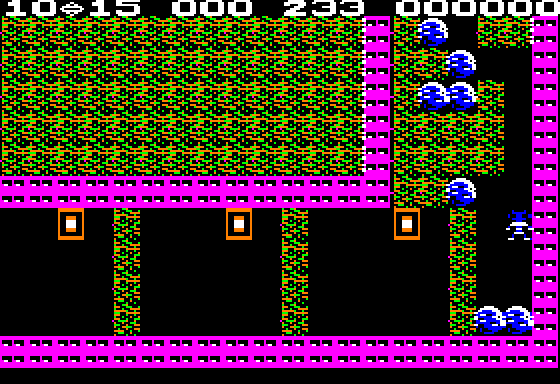 Super Boulder Dash (Apple II) screenshot: Boulder Dash II: watch out for the squares of doom!