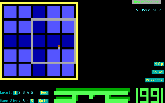 BrainBreaker (DOS) screenshot: 5x5 playfield in action