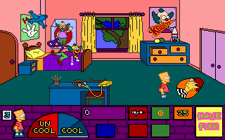 The Simpsons: Bart's House of Weirdness (DOS) screenshot: Bart's room contains many diversions -- like this Sideshow Bob punching bag