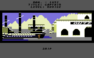The Seven Cities of Gold (Commodore 64) screenshot: Boarding your ship...