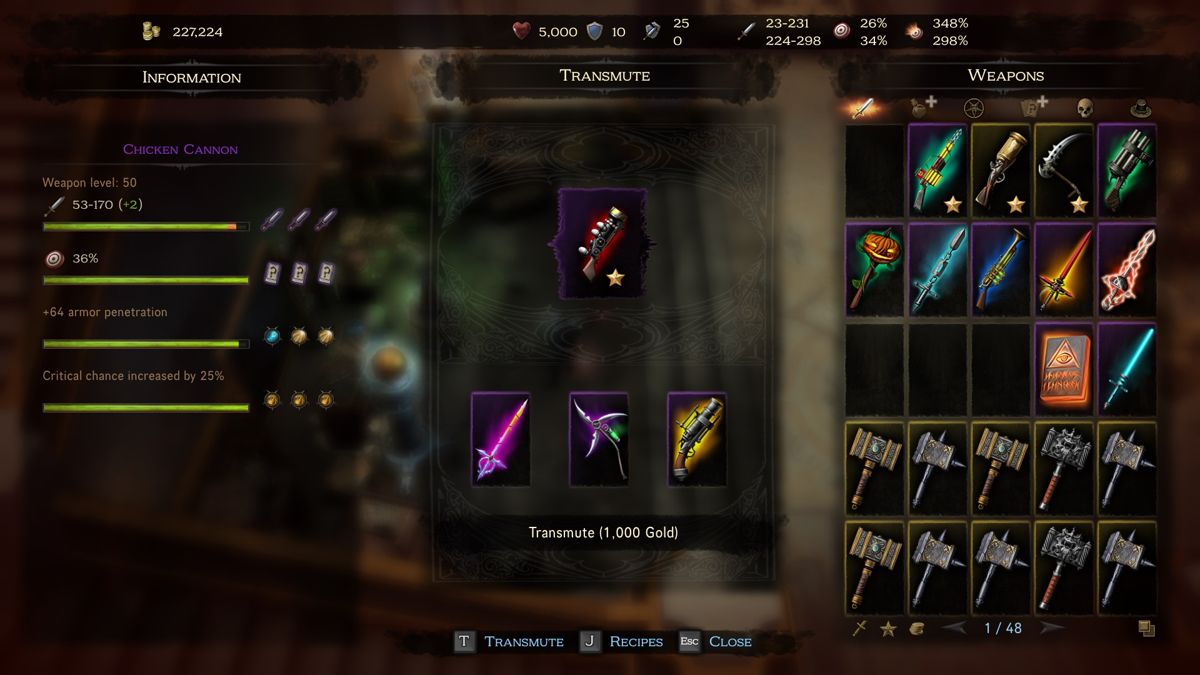 Victor Vran (Windows) screenshot: The transmute use to create new weapons or improving existing ones