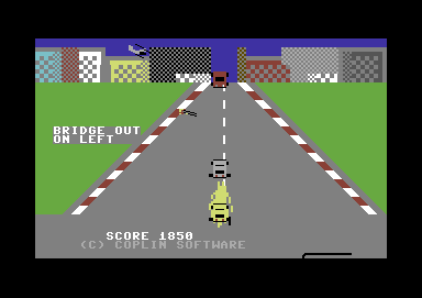 007 Car Chase (Commodore 64) screenshot: Putting the smoke screen to good use