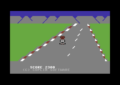 007 Car Chase (Commodore 64) screenshot: Another vehicle is restocking the car with fresh supplies