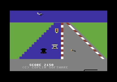 007 Car Chase (Commodore 64) screenshot: Driving on water