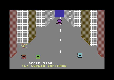 007 Car Chase (Commodore 64) screenshot: Crashed into the side of the road