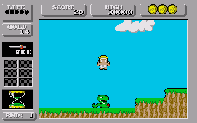 Wonder Boy in Monster Land (Amiga) screenshot: Tom-Tom goes to heaven