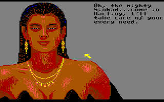 Sinbad and the Throne of the Falcon (Commodore 64) screenshot: Do you trust her?