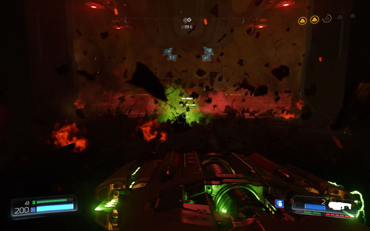 Doom (Windows) screenshot: The mayhem after firing the BFG 9000, the ultimate weapon in the game.