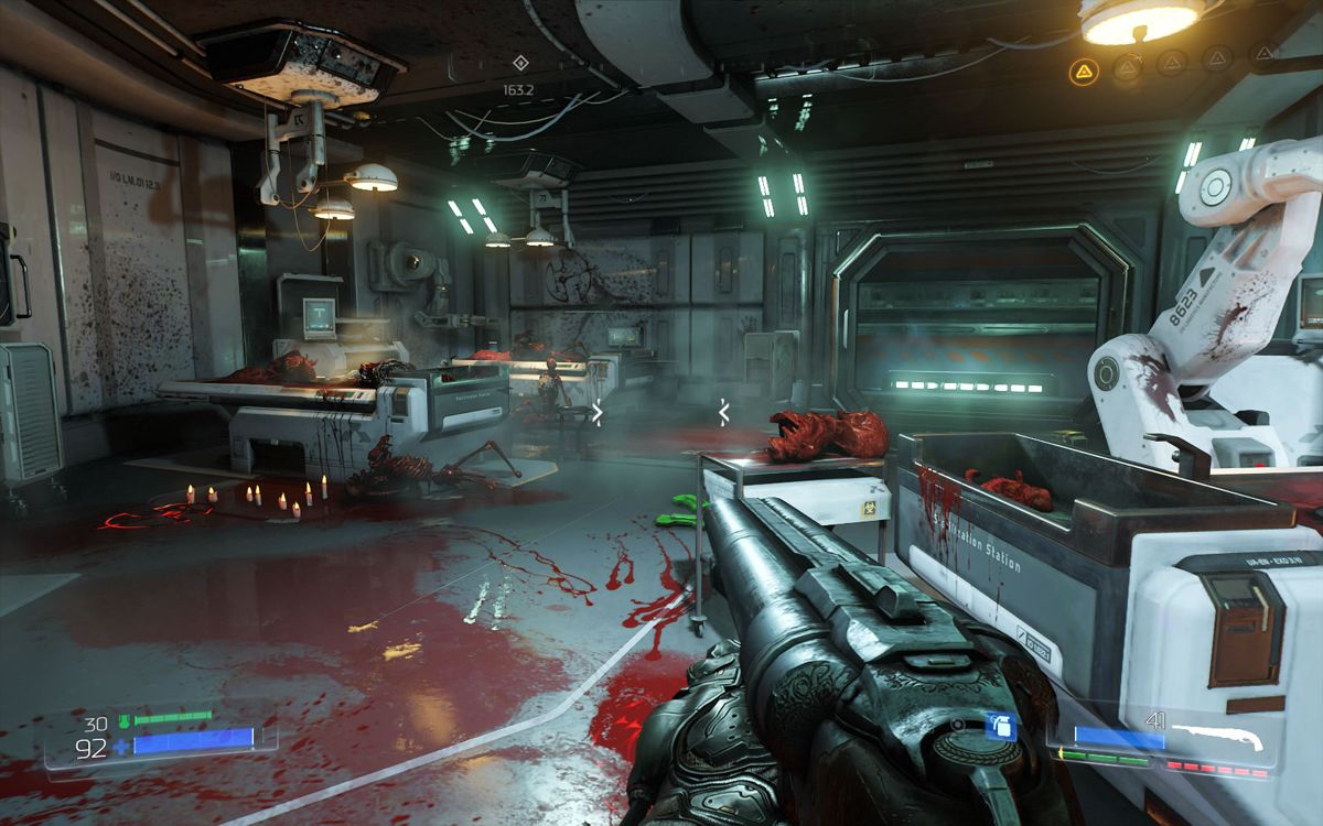 Doom (Windows) screenshot: The research facility has many occult elements.