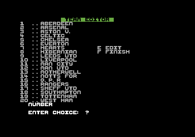 2 Player Soccer Squad (Commodore 64) screenshot: Team Editor