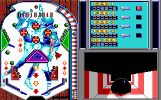 1st Person Pinball (DOS) screenshot: The plunger has been pulled.