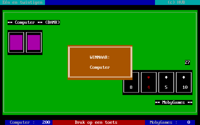 21-en (DOS) screenshot: Game over