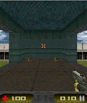 Alpha Zone 3D (J2ME) screenshot: You start the game with a simple pistol.