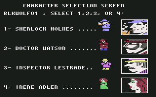 221 B Baker St. (Commodore 64) screenshot: Character selection