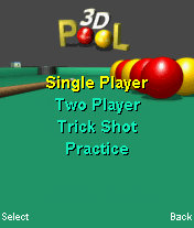 3D Pool (J2ME) screenshot: Mode selection screen