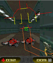 Alpha Zone 3D (J2ME) screenshot: The map appears as an overlay