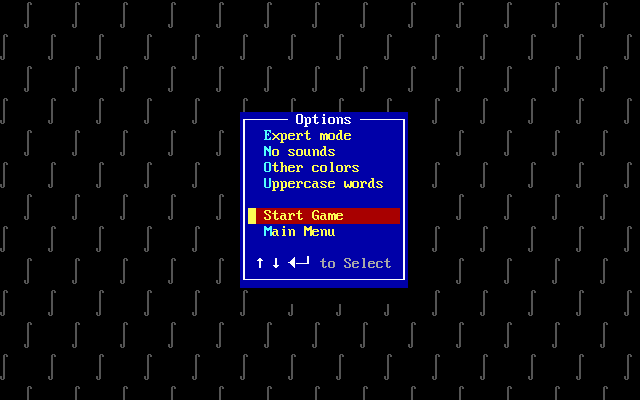 Word Ladders (DOS) screenshot: Game options