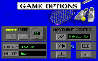 4D Sports Tennis (DOS) screenshot: Game options (VGA)