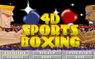 4-D Boxing (DOS) screenshot: Title screen and menu