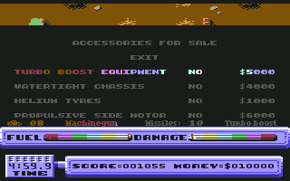 5th Gear (Commodore 64) screenshot: Stopped off at the accessories shop.