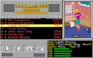 4-D Boxing (DOS) screenshot: Climb up the challenge board...