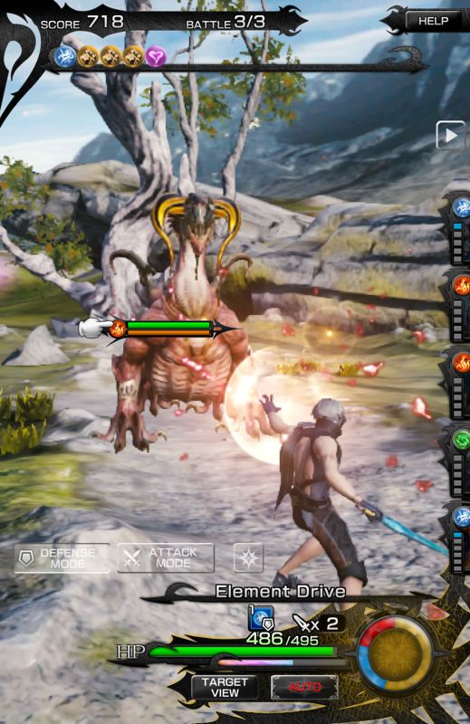 Mobius Final Fantasy (Android) screenshot: A fight against a powerful character.