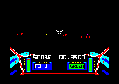 3D Starstrike (Amstrad CPC) screenshot: On the attack run