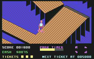 720º (Commodore 64) screenshot: Learning on the downhill (U. S. Gold)