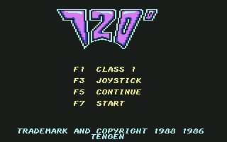 720º (Commodore 64) screenshot: Main menu (Mindscape)