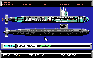 688 Attack Sub (Amiga) screenshot: The ship status screen