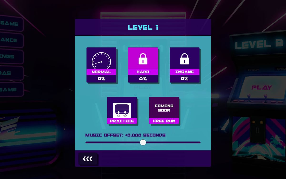 Neon Drive (Windows) screenshot: The game modes for each level