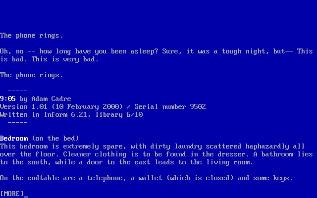 9:05 (DOS) screenshot: Introduction, starting location