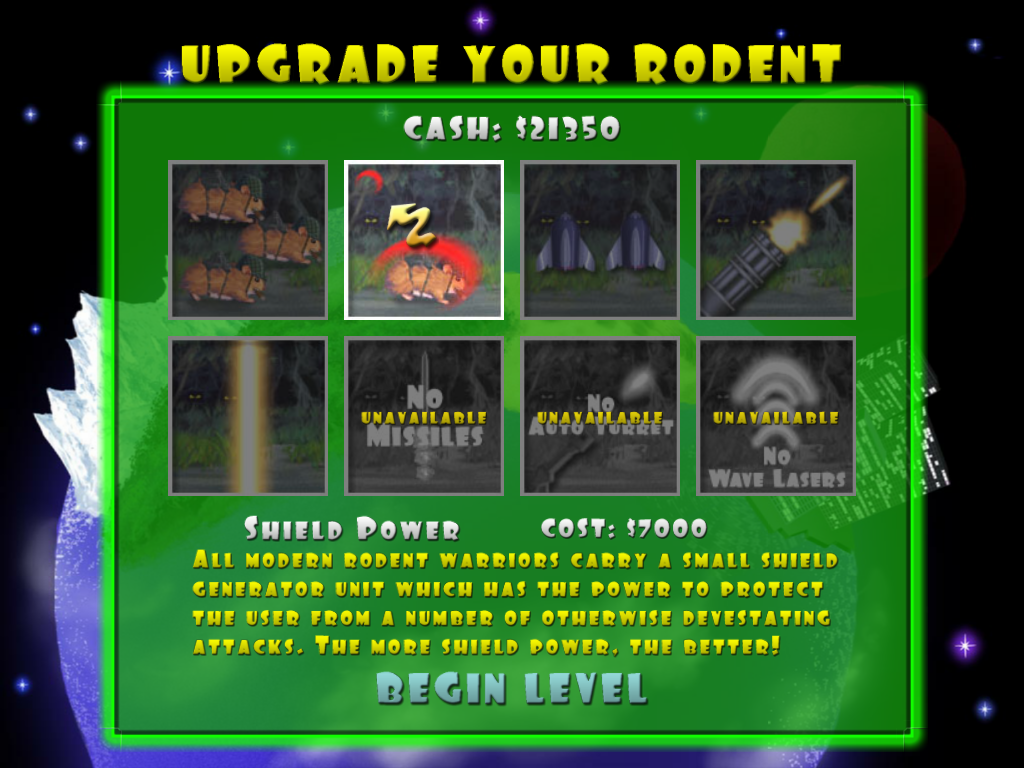Mighty Rodent (Windows) screenshot: Upgrades