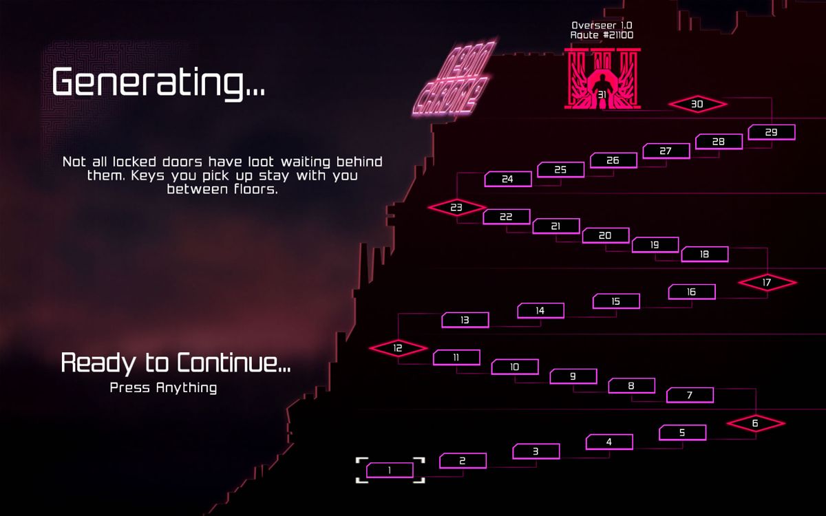 Neon Chrome (Windows) screenshot: The set of levels