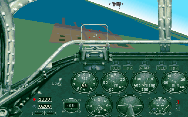 Aces Over Europe (DOS) screenshot: I'm attacking a German port with my Mosquito VI.