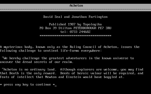 Acheton (DOS) screenshot: Introduction