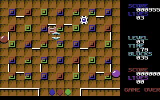 Acia (Commodore 64) screenshot: two colored blocks need to be touched twice before they disappear