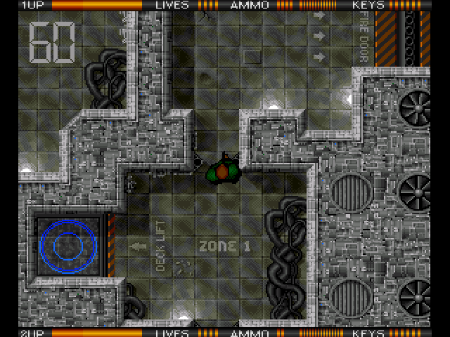 Alien Breed (Amiga) screenshot: With lifts you can go from decks to decks.