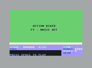 Action Biker (Commodore 64) screenshot: Title screen