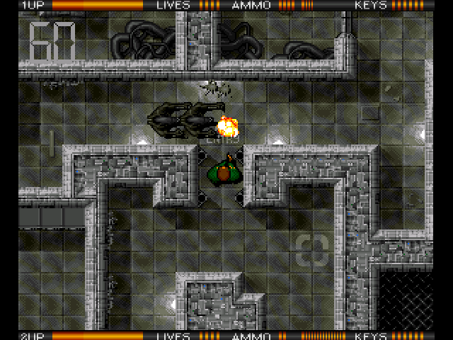 Alien Breed (Amiga) screenshot: Battling various alien types.