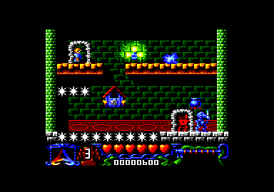 The Addams Family (Amstrad CPC) screenshot: How can you reach the door below?