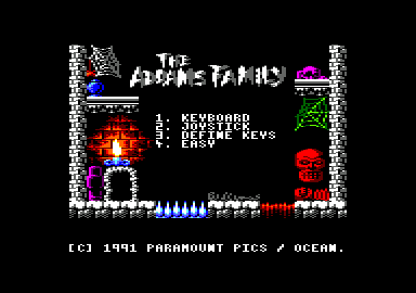 The Addams Family (Amstrad CPC) screenshot: Play Select screen